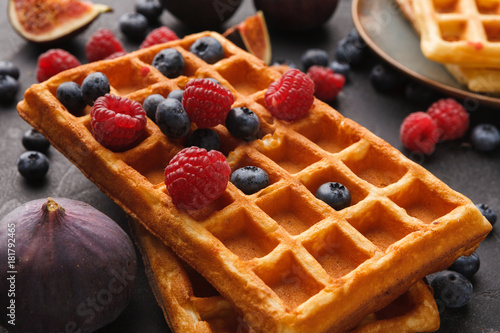 Belgium waffles with berries and f