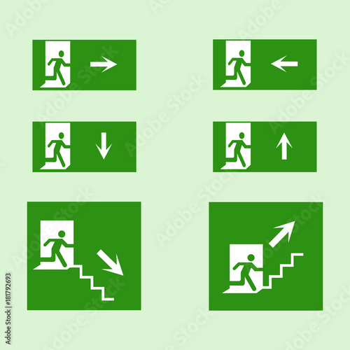 emergency exit sign vector pack - FULL GREEN VERSION