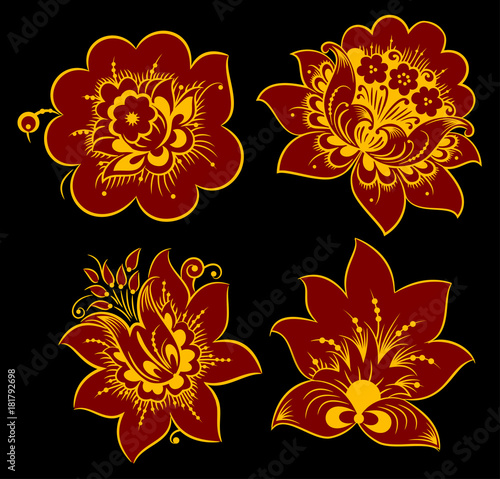 The traditional Russian floral pattern Khokhloma, painted elements