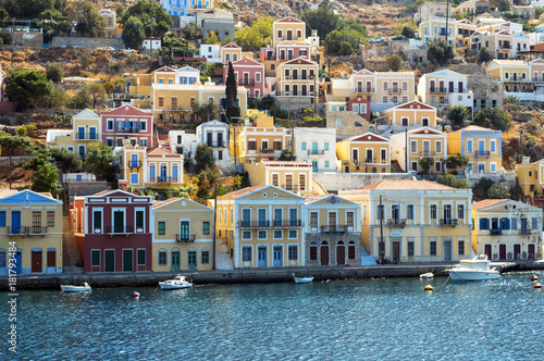 Colorful houses Simi island in Greece.