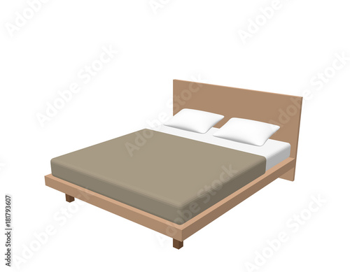 Modern double bed. Isolated on white background. 3d Vector illustration.