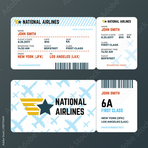 Airplane flight boarding pass ticket isolated vector template