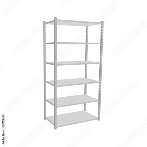 Metal shelving unit. Isolated on white background. 3d Vector illustration.