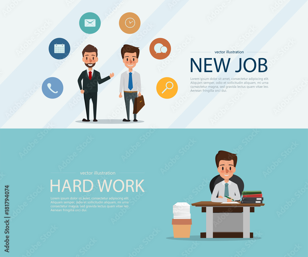 New job search and stress work infographics. business man in office. Business situation. New job search and stress work infographics. business man in office. Business situation.