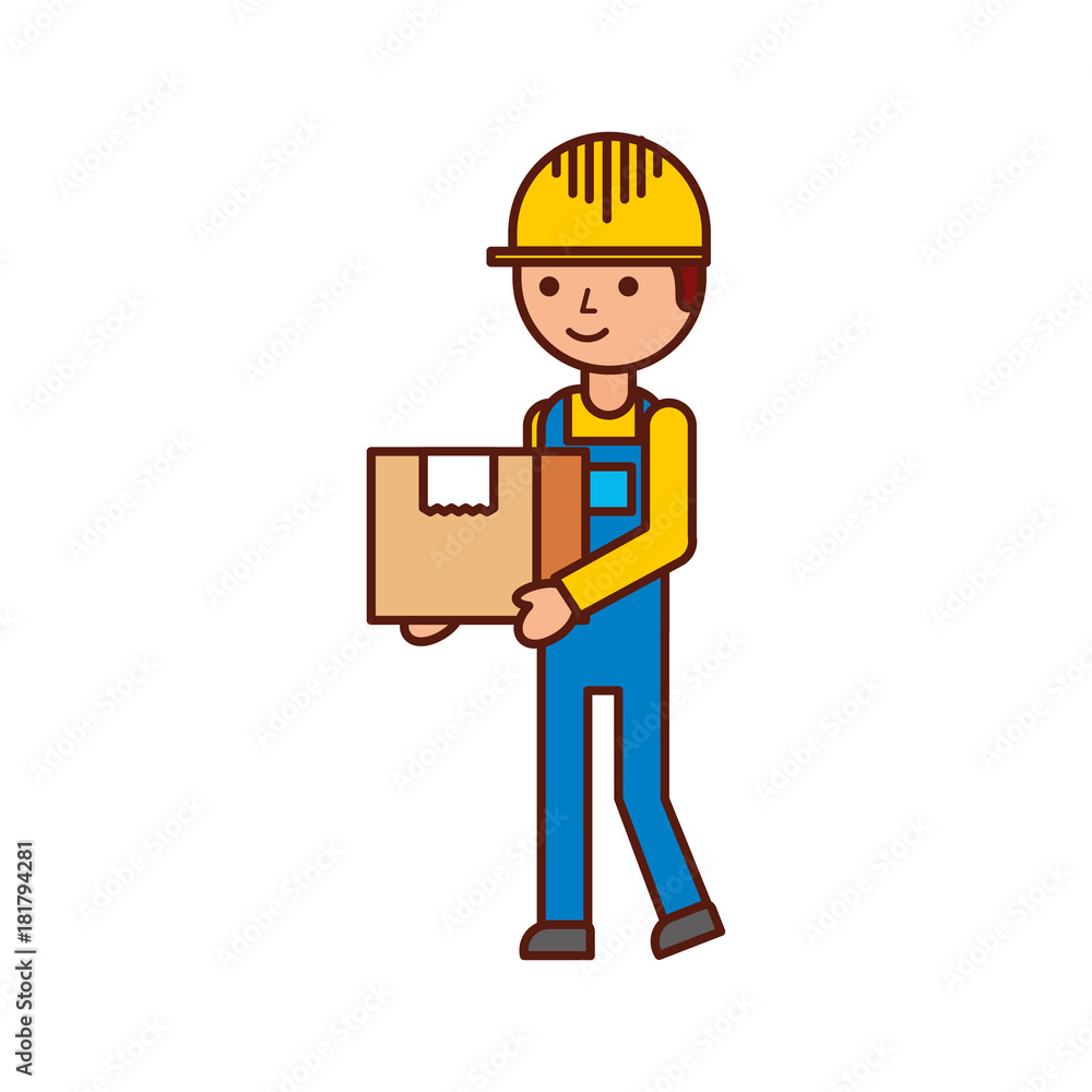 logistic company courier delivery man character holding parcel in hands vector illustration logistic company courier delivery man character holding parcel in hands vector illustration