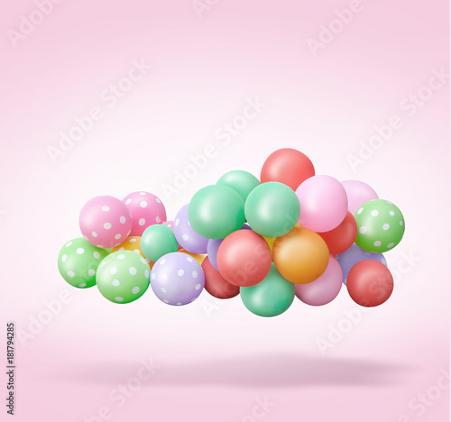 grop of pastel balloon isolate floating above in the air against on pink background,with clipping path for balloon