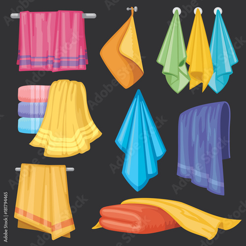 Kitchen and bath hanging and folding towels isolated vector set