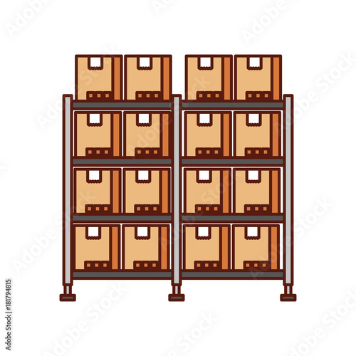 shelf with carton boxes warehouse storage cardboard cargo vector illustration