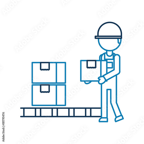 logistic delivery man character holding parcel storage vector illustration