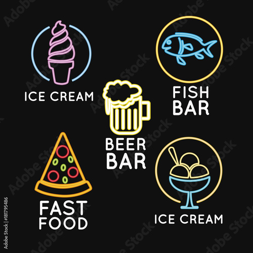 Food neon lights advertising icon vector illustration graphic design