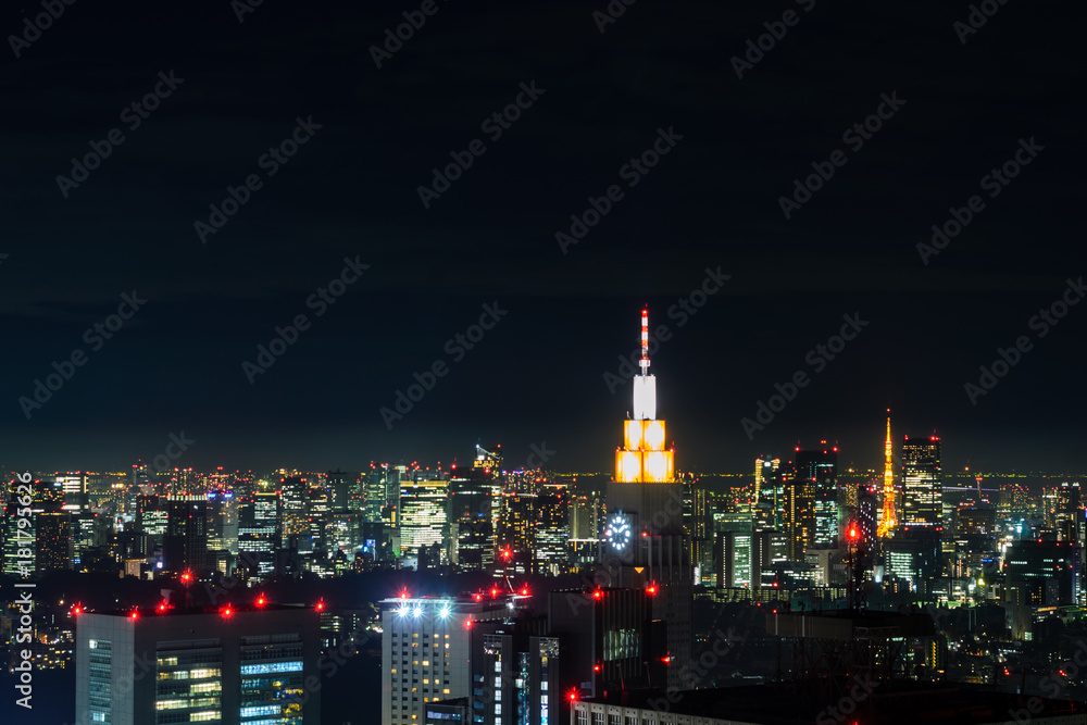 Naklejka premium Tokyo, Japan cityscape night view from metropolitan government office