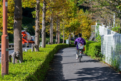 People riding bicycle in Inagi-shi,Tokyo,Japan