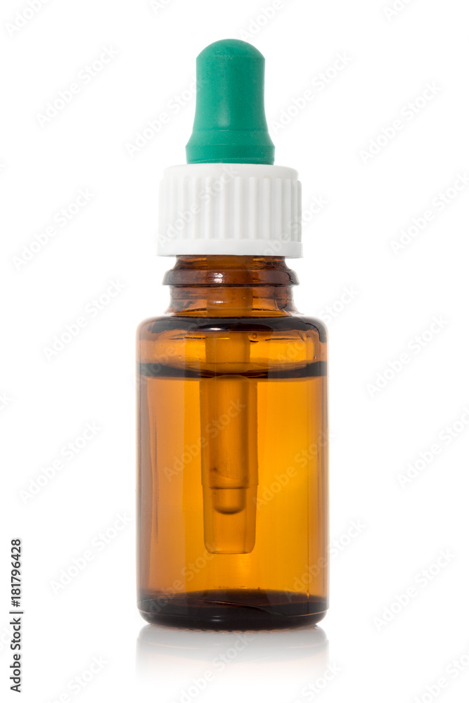 Fototapeta premium Brown medicine glass bottle with dropper