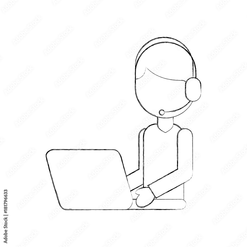 operator call center headset working laptop vector illustration operator call center headset working laptop vector illustration