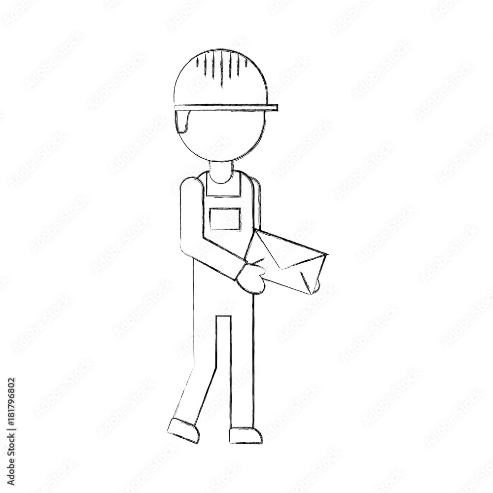 delivery man standing and holding envelope courier in uniform at work character vector illustration