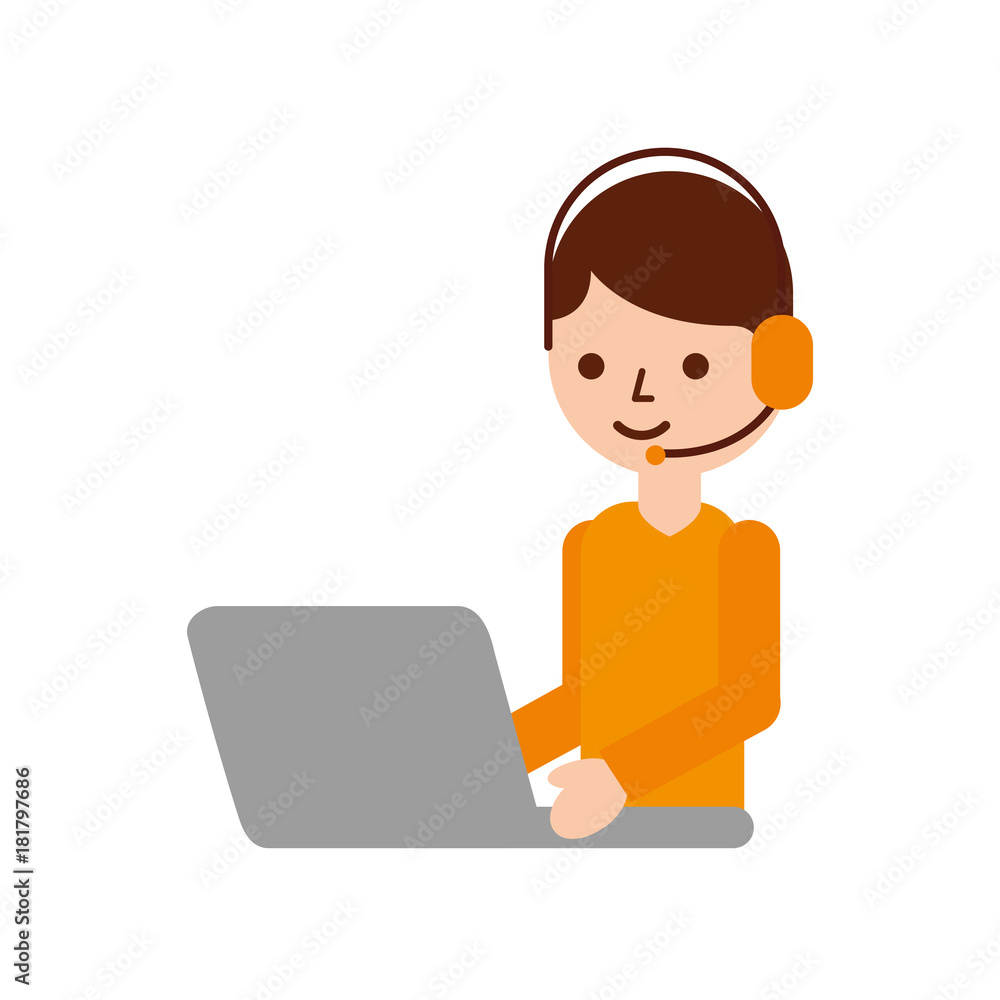 operator call center headset working laptop vector illustration operator call center headset working laptop vector illustration