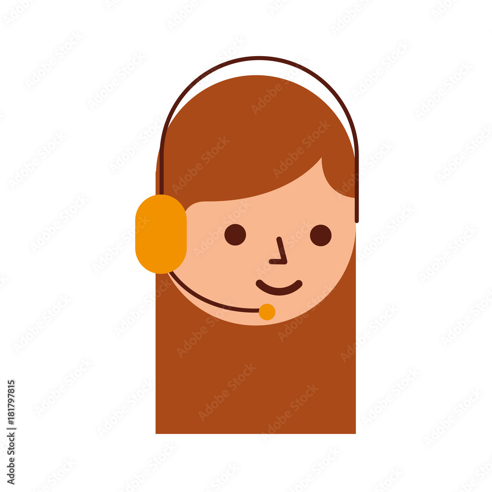 cartoon operator call center using headphones microphone vector illustration