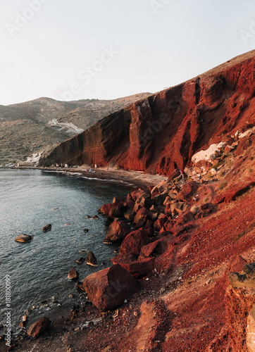 Famous Red Beach with volcanic sand in Santorini, Greece