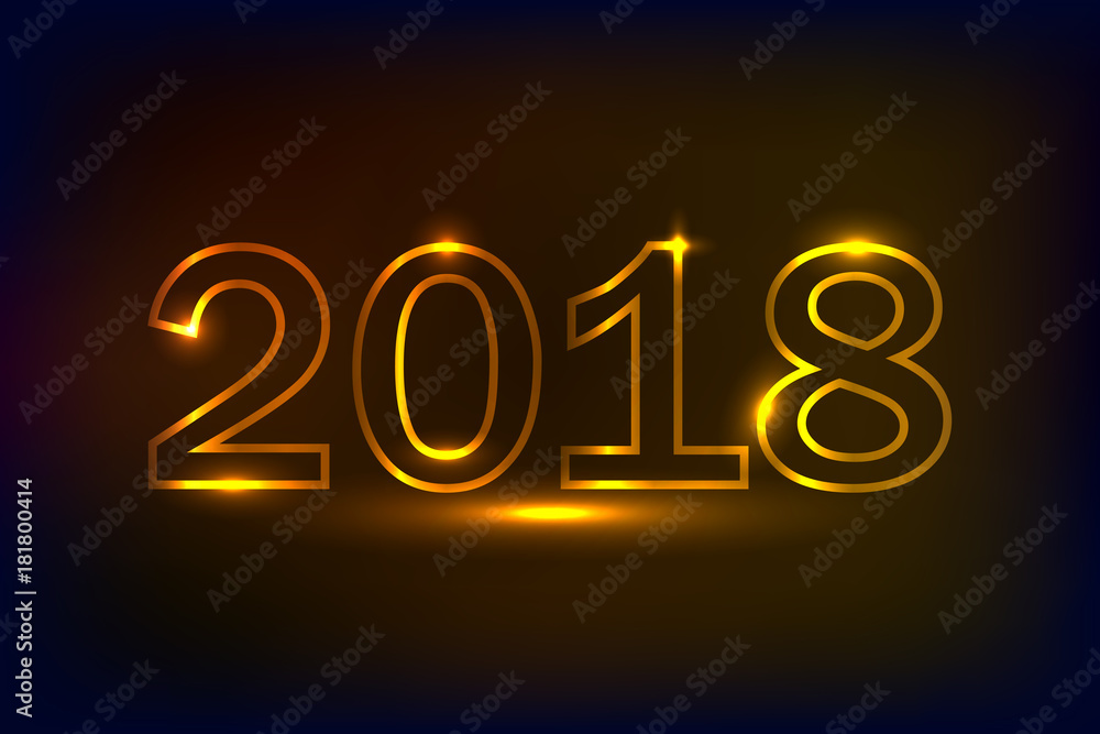 Golden 2018 New Year's design,neon lights effect