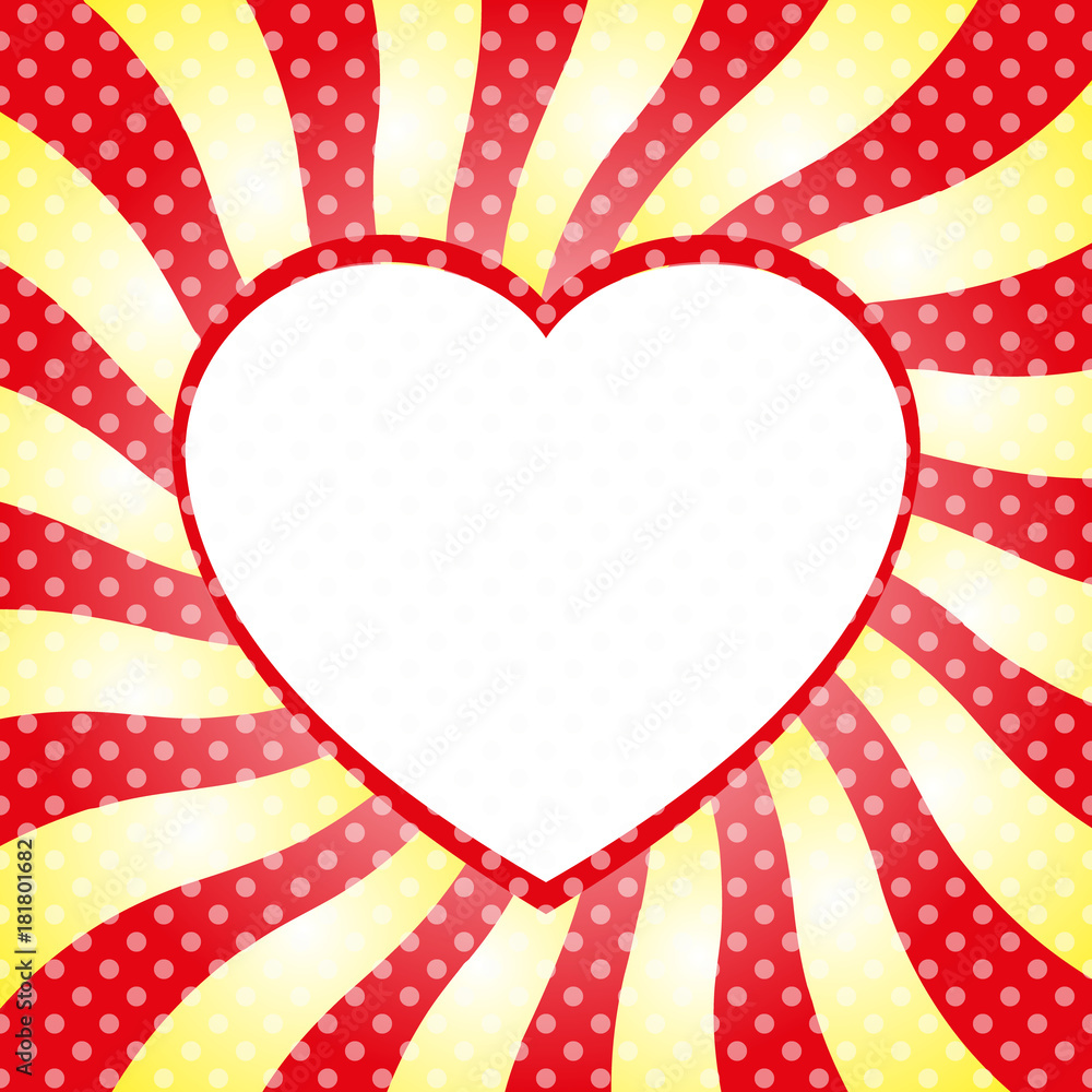 Obraz premium Pop Art template with hearts, Retro sunburst ray in vintage style, romantic frame