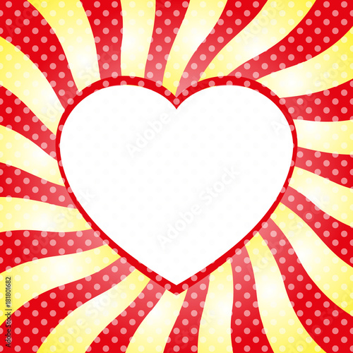 Pop Art template with hearts, Retro sunburst ray in vintage style, romantic frame