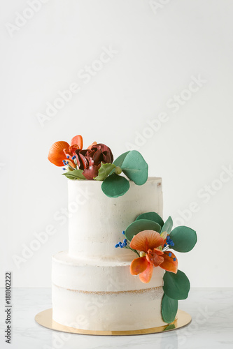 2 Tier Wedding Cake With Edible Flowers photo