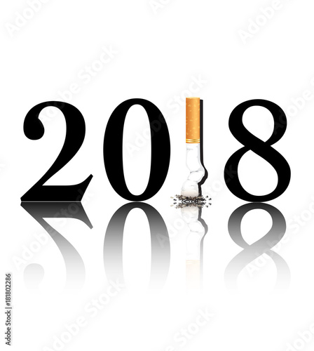 Quit smoking 2018. New Year's resolution Quit Smoking concept with the 1 in 2018 being replaced by a stubbed out cigarette. EPS10 vector format.