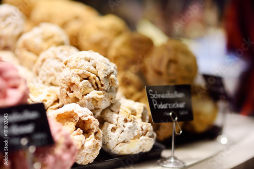 Famous Bavarian pastry - Snowball. Candy, pastry and gingerbread in confectionery