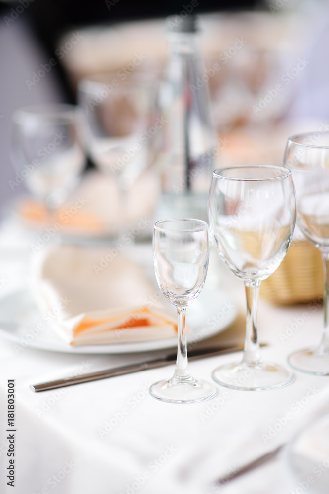 Beautiful table set with two glasses for wedding reception Beautiful table set with two glasses for wedding reception