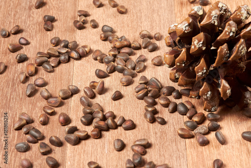 Wallpaper Mural Pine nuts with cones on mahogany boards. Torontodigital.ca