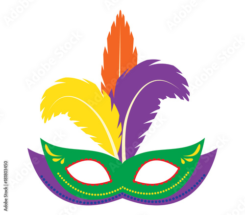 Carnival mask icon, flat, cartoon style. Masquerade, holiday party concept. Isolated on white background. Vector illustration