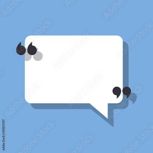 Speech bubble and quotation marks. Vector illustration isolated on a blue background for posting your quote or text. photo