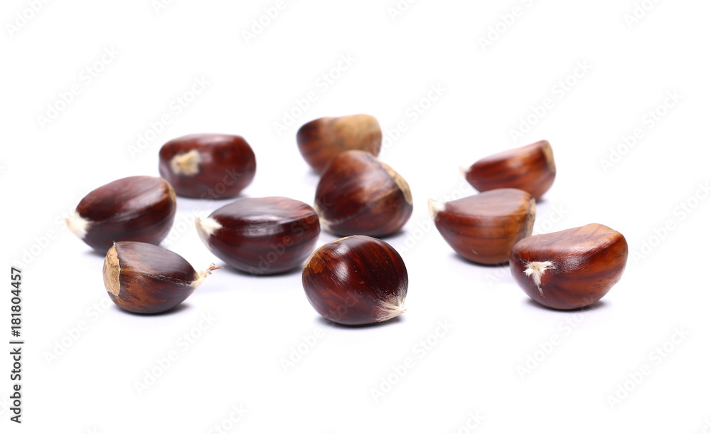 Pile edible chestnut isolated on white background Pile edible chestnut isolated on white background