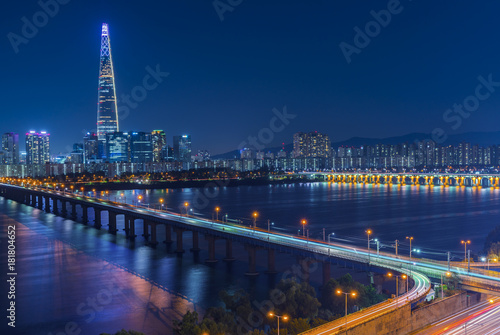 Top Travel korea landmark.Twilight sunset at han river seoul korea.