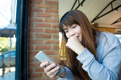 Girl use smart phone to viedeo call to friends. network connect concept photo