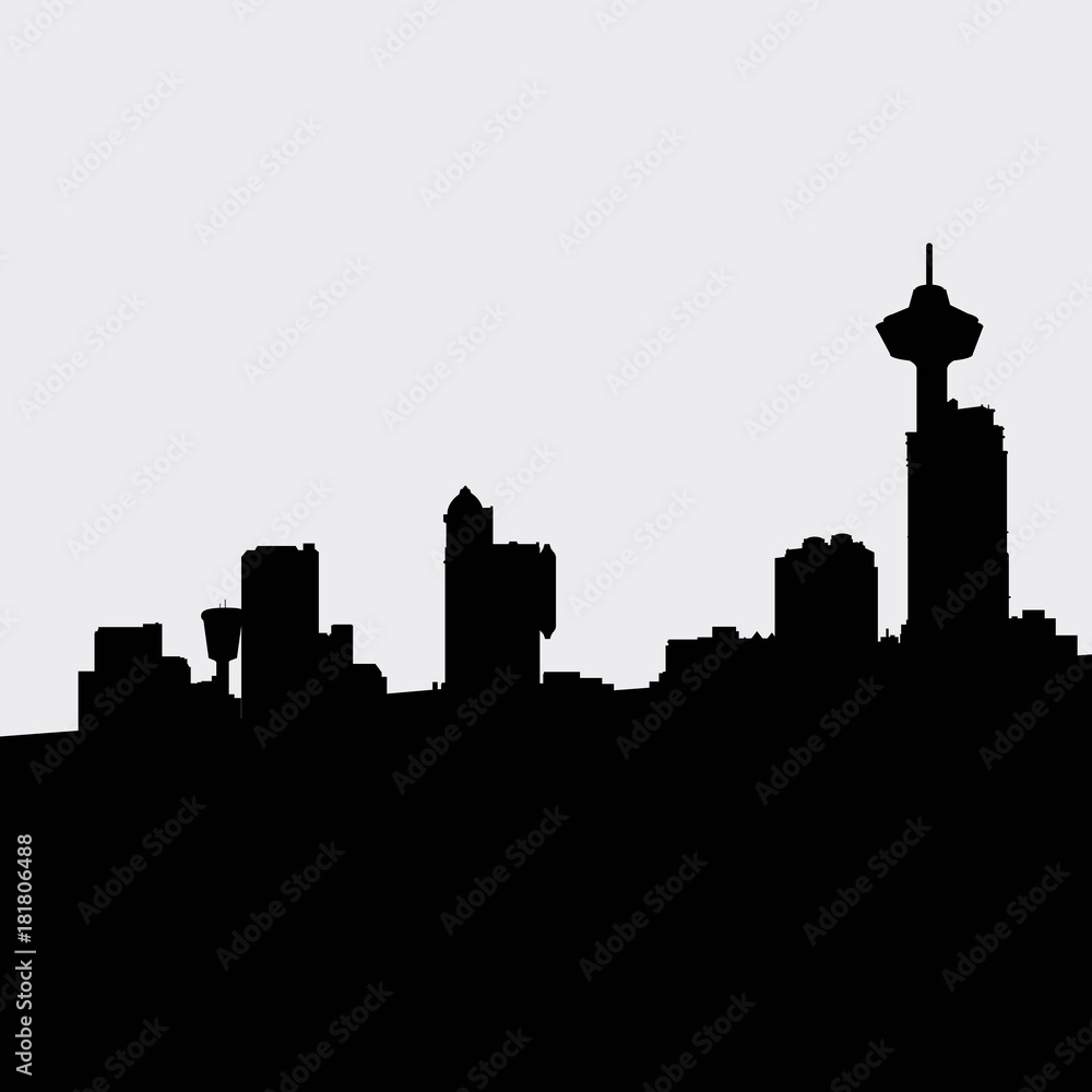 Skyline silhouette of the city of Niagara Falls, Ontario, Canada.