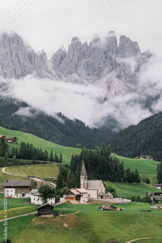 Daytime view of Santa Maddalena town in Dolomite mountains  Italy