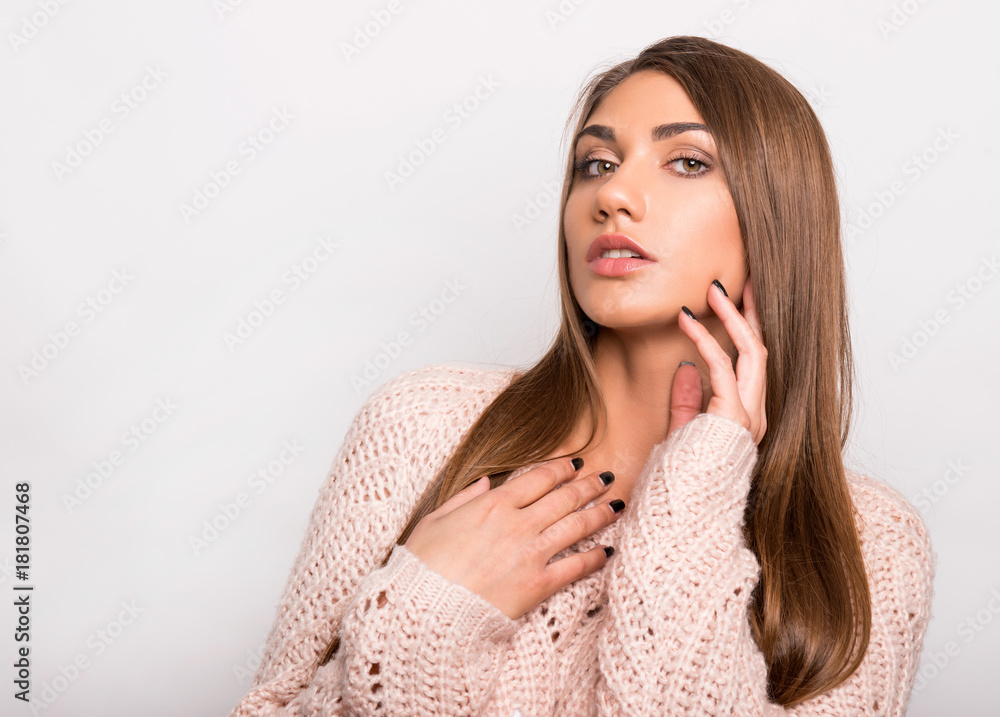 beautiful young woman wearing warm sewater beautiful young woman wearing warm sewater