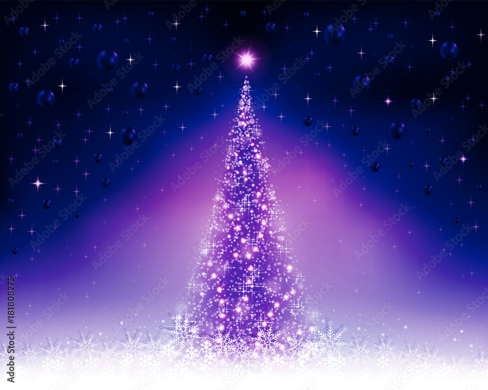 christmas violet, blue background with christmas tree christmas violet, blue background with christmas tree