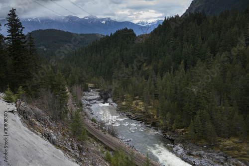 River flowing through valley, Pemberton, Whistler, British Columbia, Canada