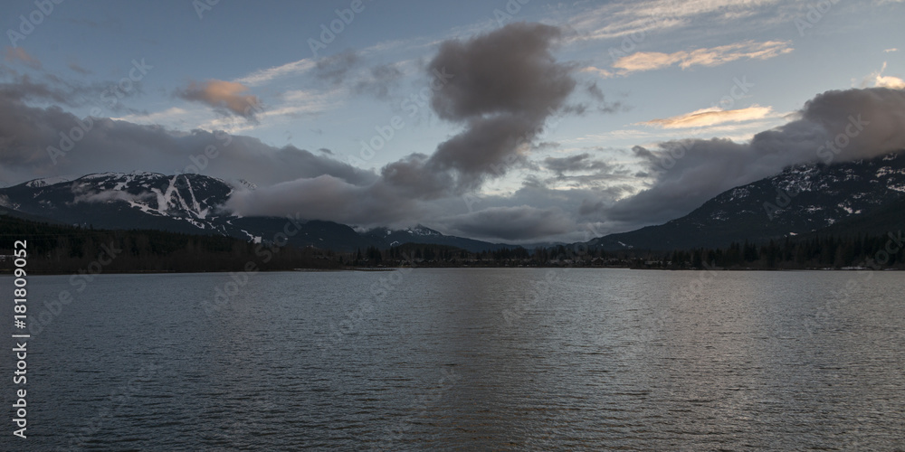 Lake with mountain in the background, Green Lake Lookout Hwy 99, Whistler, British Columbia, Canada Lake with mountain in the background, Green Lake Lookout Hwy 99, Whistler, British Columbia, Canada