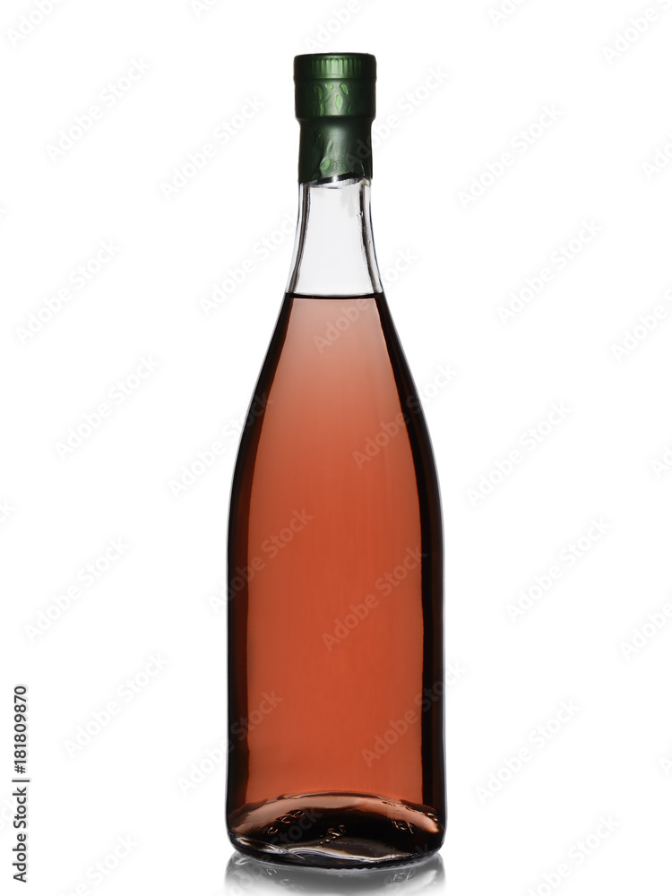 a bottle of alcohol of moonshine pink color with shadow, isolated on white a bottle of alcohol of moonshine pink color with shadow, isolated on white