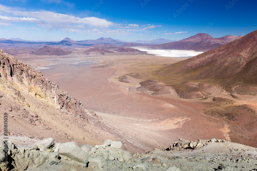 Volcano mountains landscape Salar De Uyuni, travel Bolivia