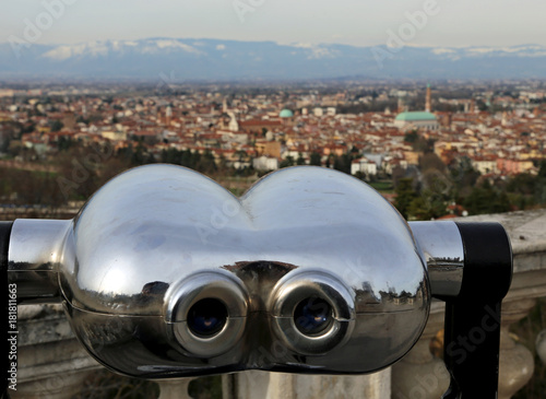 powerful binoculars with panoramic view of the Vicenza City in I