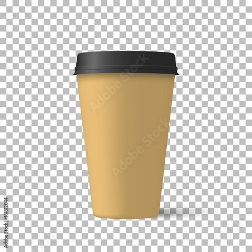 Realistic coffee cup isolated on a transparent background. Paper cup mockup. Vector illustration