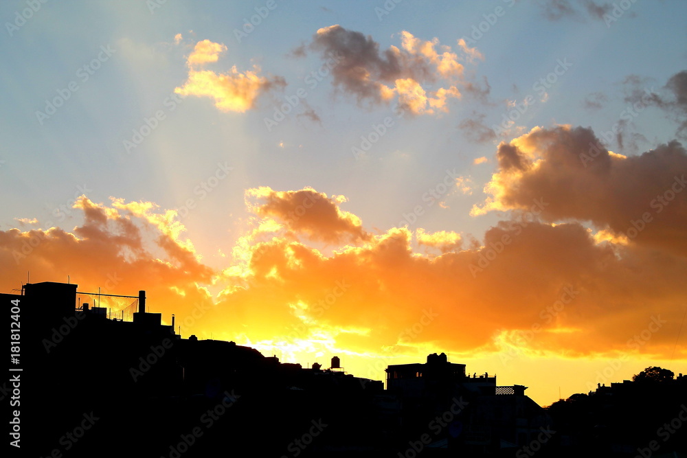 Guanajuato city sunset urban silhouette