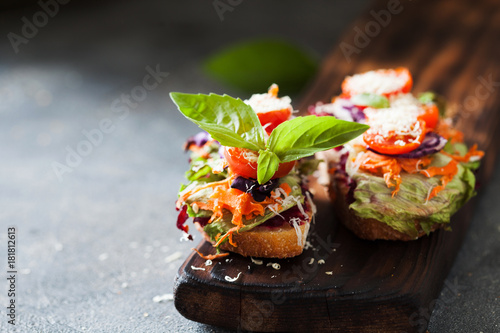 Healthy sandwich made of a fresh ciabbata with fresh vegan ingredients
