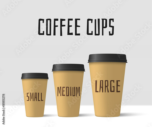 Realistic coffee cups. Paper cups mockup. Vector illustration