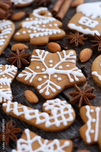 Homemade Christmas cookies on a wooden background