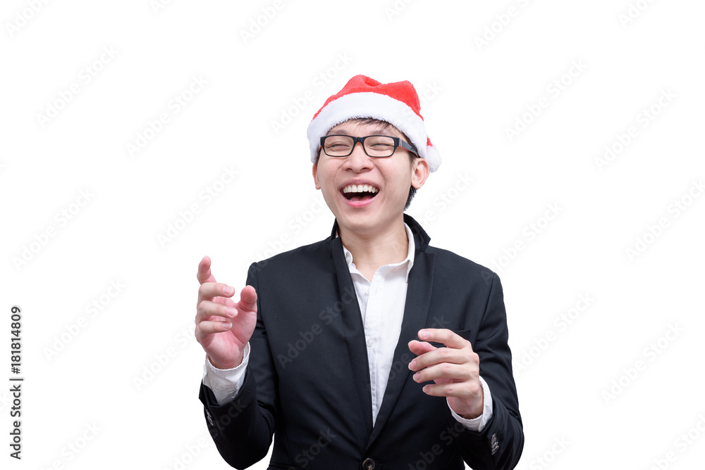 Business man has happy and laughing with Christmas festival themes isolated on white background. Business man has happy and laughing with Christmas festival themes isolated on white background.